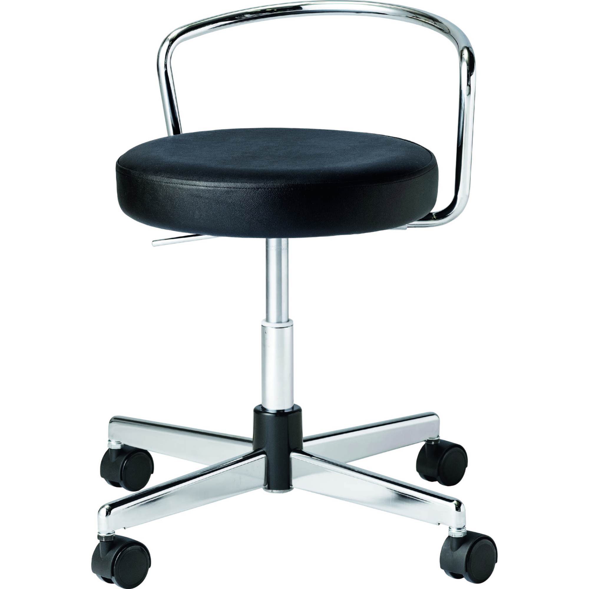 【椅子】導電チェア ロータイプ 背パイプ付 フットリング付 導電ウレタン双輪キャスター 導電ビニールレザー 脚外径620